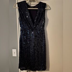 ABS Allen Schwartz Blue Sheath Mini Dress Plunge Neckline